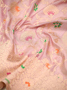 Pastel Pink Meenakari Jaal Katan Silk Handloom Banarasi Fabric - Sacred Weaves