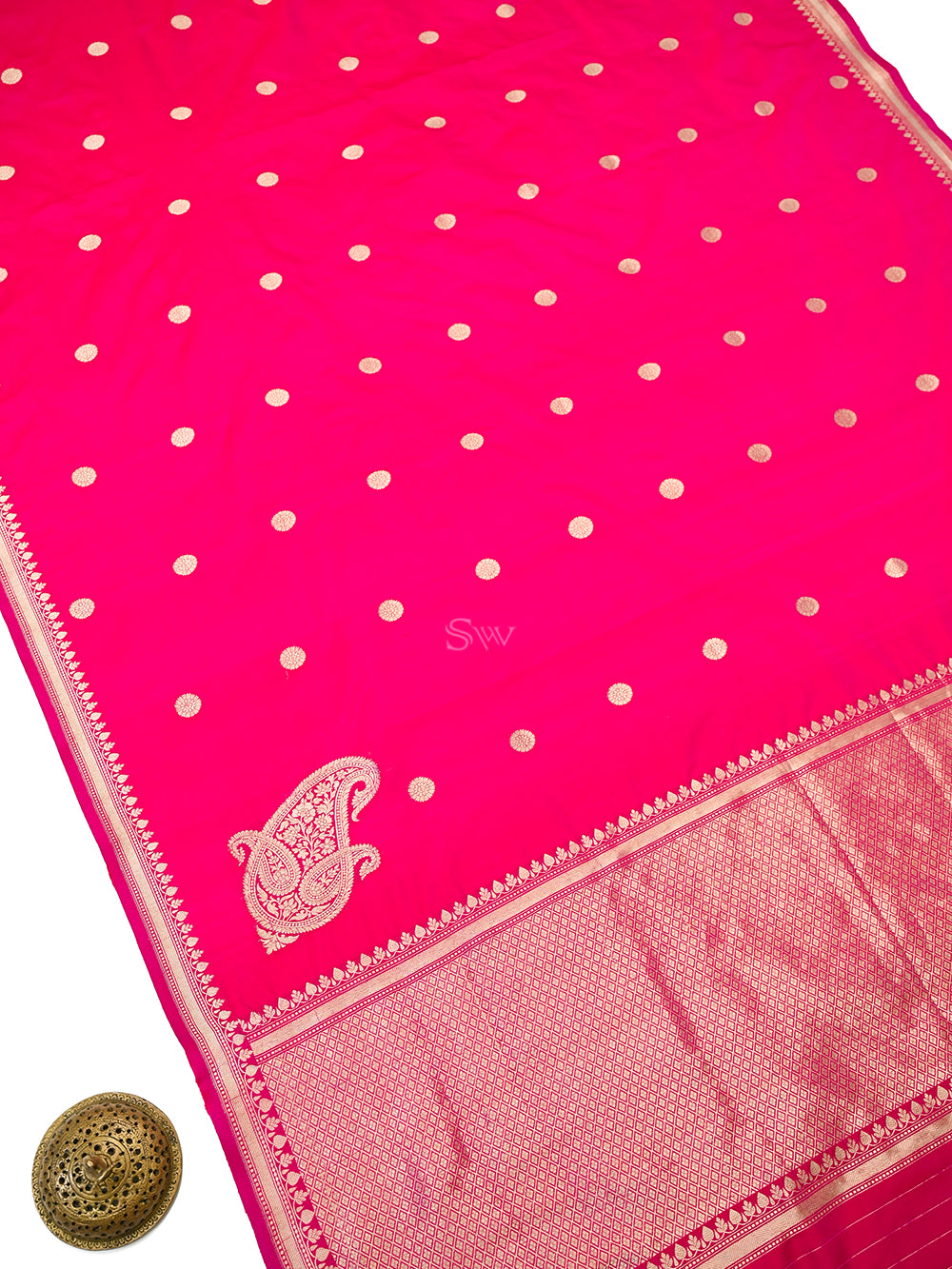 Dark Pink Konia Katan Silk Handloom Banarasi Saree - Sacred Weaves