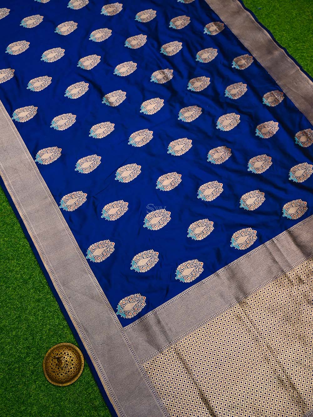 Blue Meenakari Boota Katan Silk Handloom Banarasi Saree - Sacred Weaves