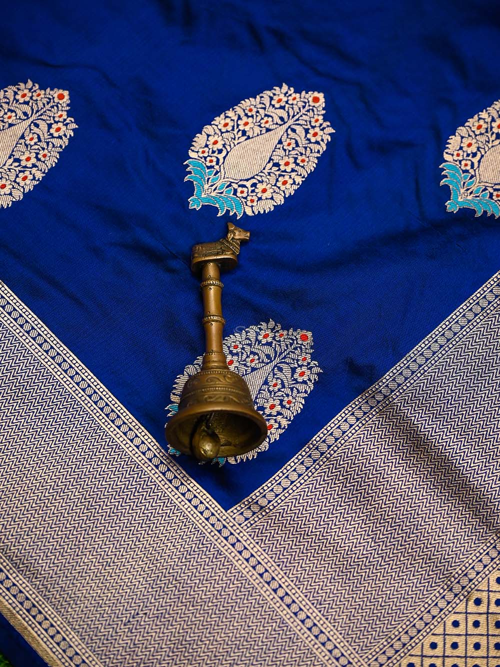 Blue Meenakari Boota Katan Silk Handloom Banarasi Saree - Sacred Weaves