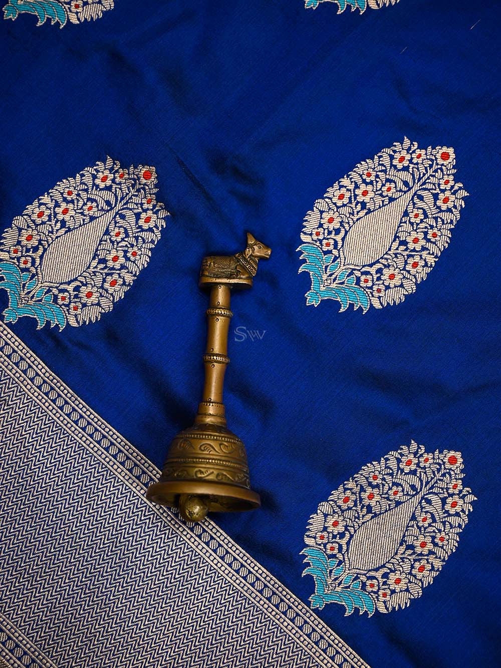Blue Meenakari Boota Katan Silk Handloom Banarasi Saree - Sacred Weaves