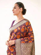 Wine Rangkat Jaal Katan Silk Handloom Banarasi Saree - Sacred Weaves