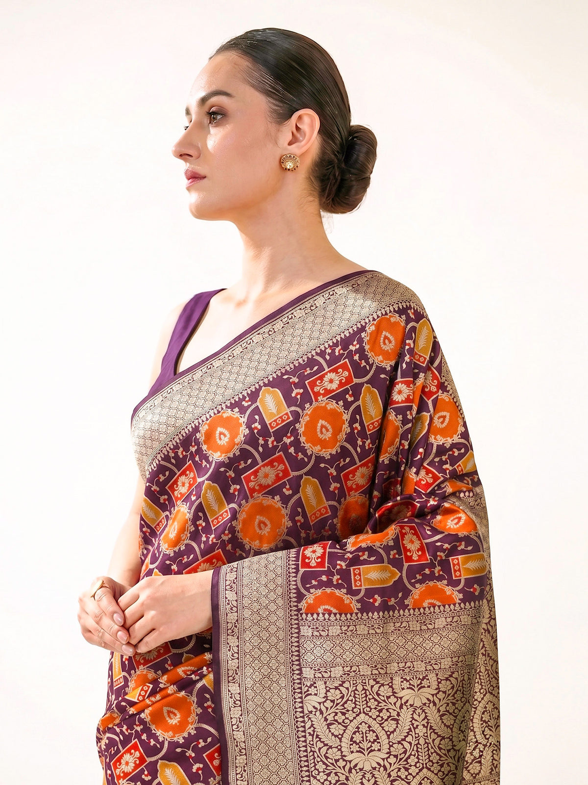 Wine Rangkat Jaal Katan Silk Handloom Banarasi Saree - Sacred Weaves