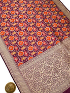 Wine Rangkat Jaal Katan Silk Handloom Banarasi Saree - Sacred Weaves