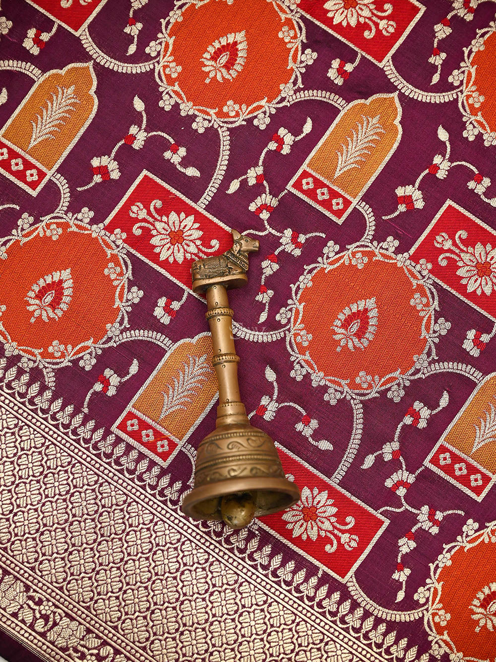 Wine Rangkat Jaal Katan Silk Handloom Banarasi Saree - Sacred Weaves