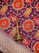 Wine Rangkat Jaal Katan Silk Handloom Banarasi Saree - Sacred Weaves