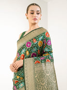 Bottle Green Rangkat Jaal Katan Silk Handloom Banarasi Saree - Sacred Weaves