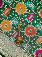 Bottle Green Rangkat Jaal Katan Silk Handloom Banarasi Saree - Sacred Weaves