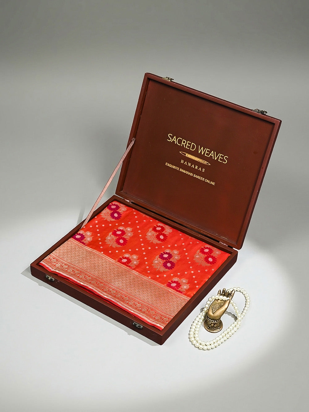 Orange Red Meenakari Katan Silk Handloom Banarasi Saree - Sacred Weaves