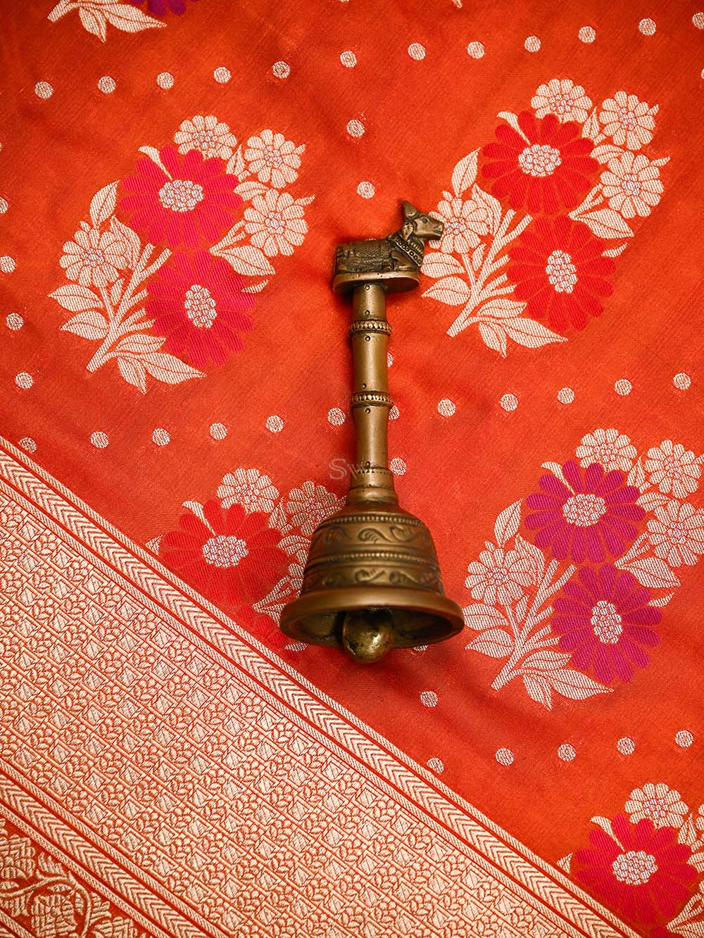 Orange Red Meenakari Katan Silk Handloom Banarasi Saree - Sacred Weaves