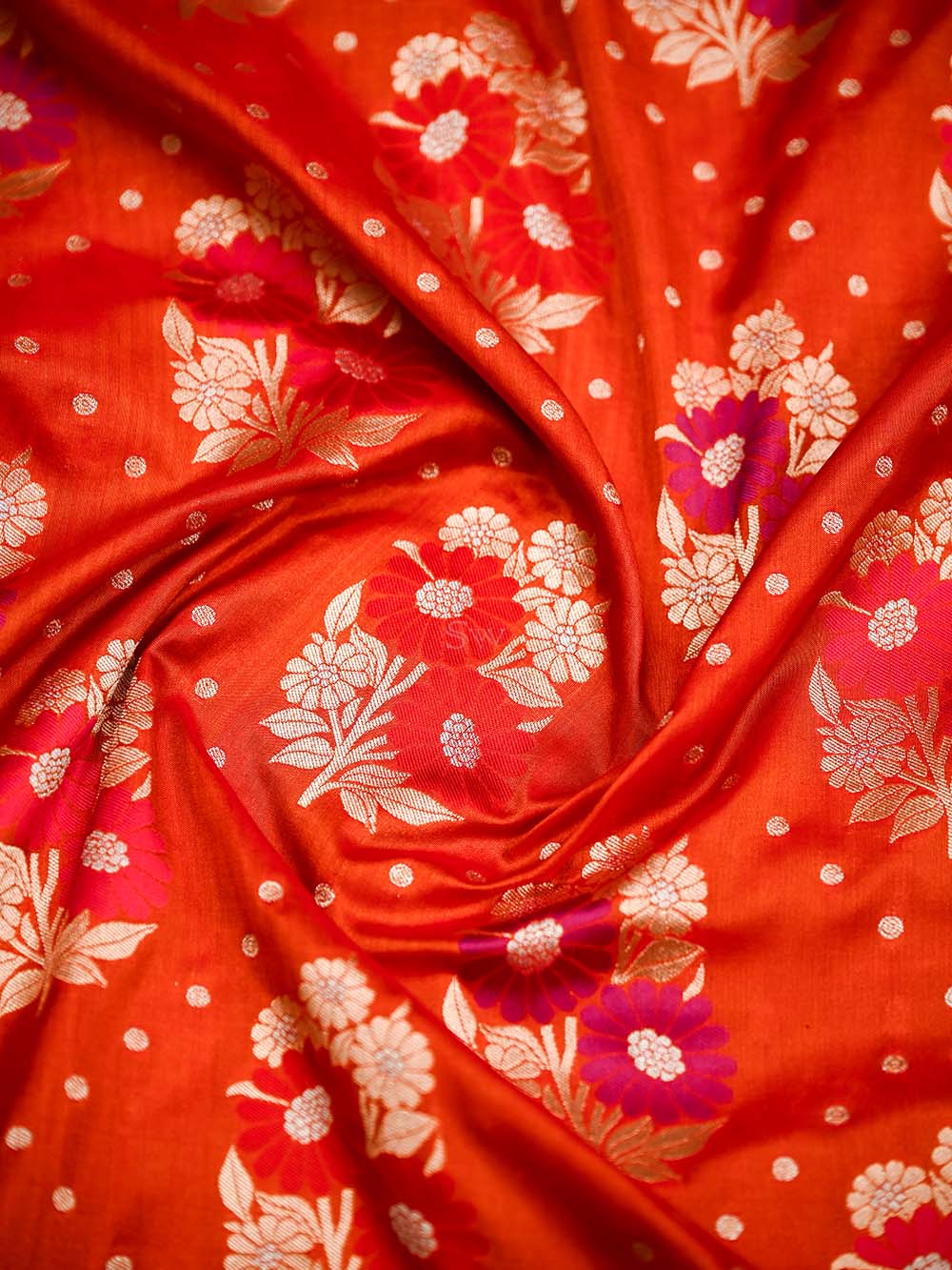 Orange Red Meenakari Katan Silk Handloom Banarasi Saree - Sacred Weaves