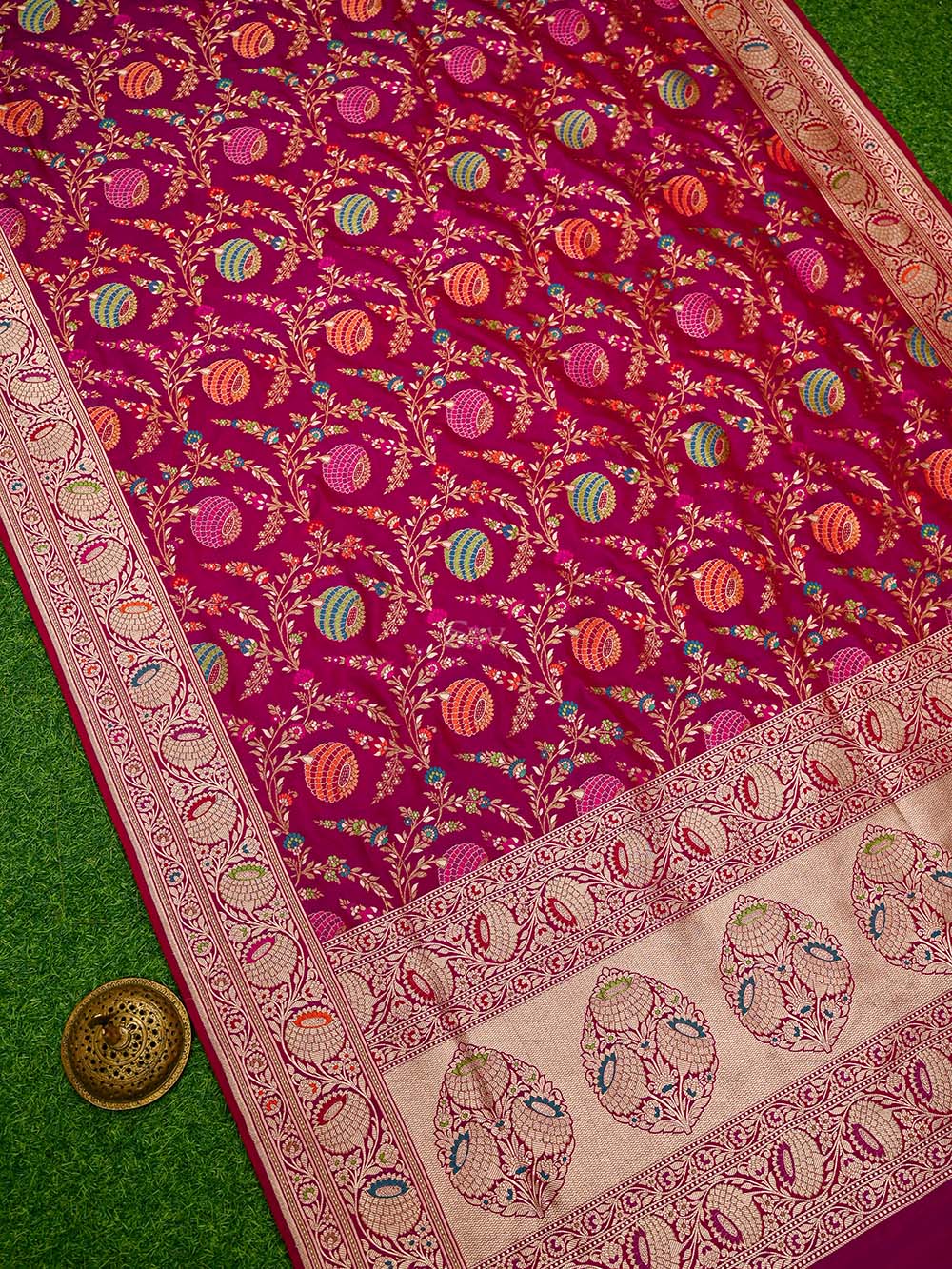 Dark Pink Meenakari Katan Silk Handloom Banarasi Saree - Sacred Weaves