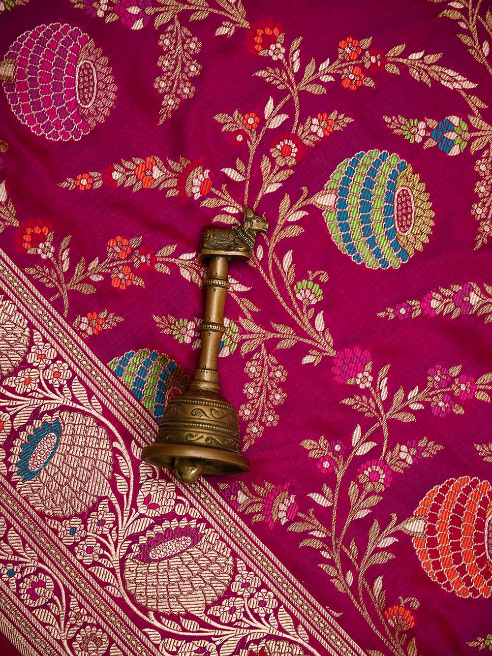 Dark Pink Meenakari Katan Silk Handloom Banarasi Saree - Sacred Weaves