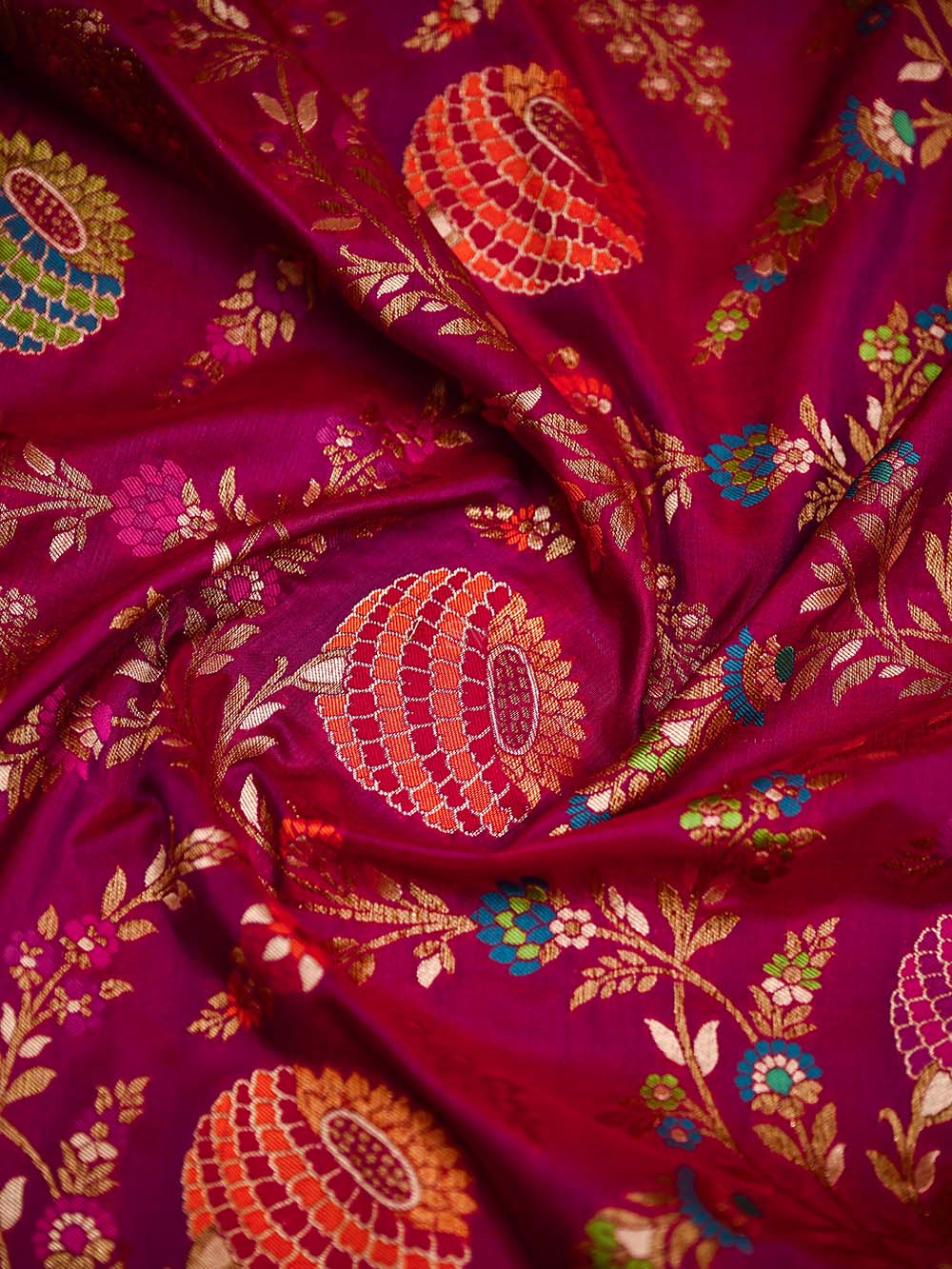 Dark Pink Meenakari Katan Silk Handloom Banarasi Saree - Sacred Weaves