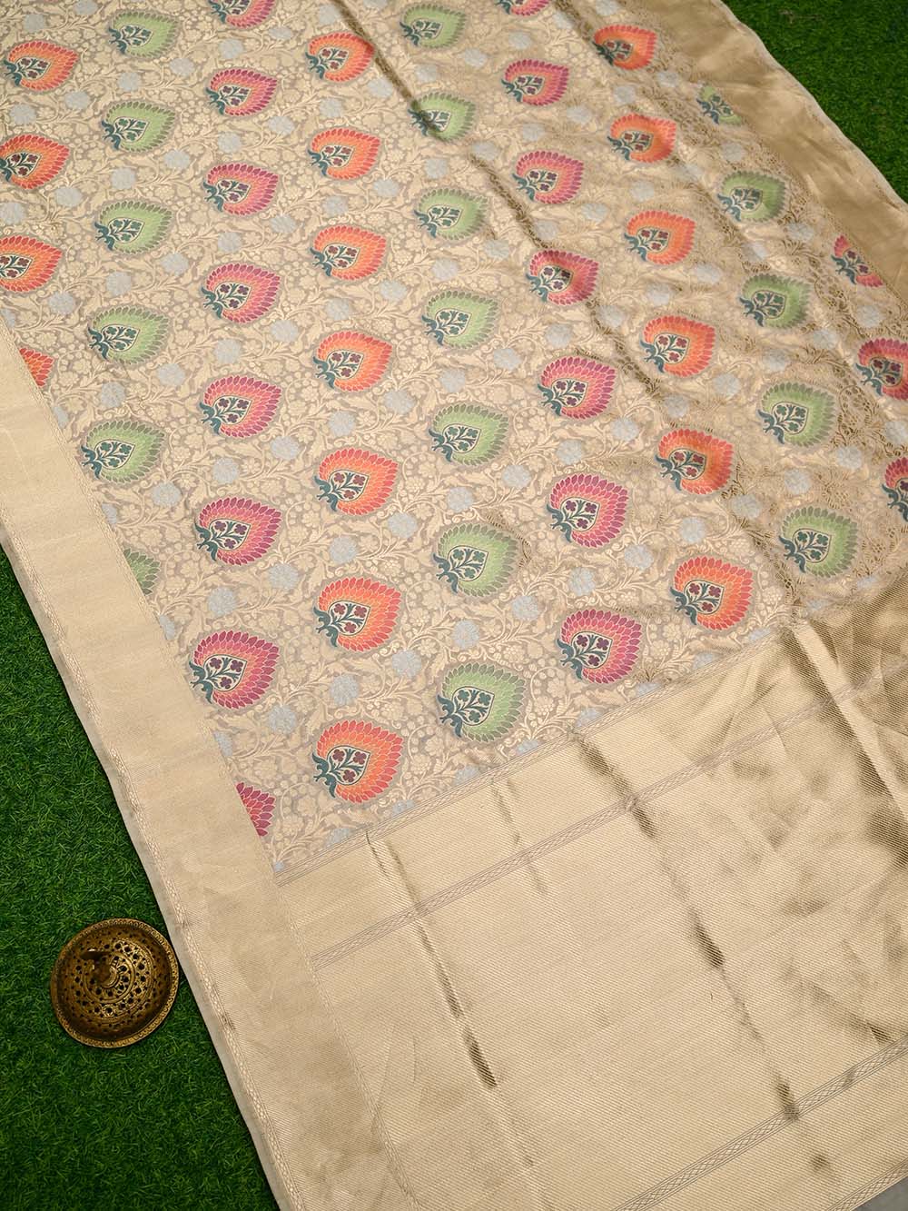 Beige Meenakari Brocade Handloom Banarasi Saree - Sacred Weaves