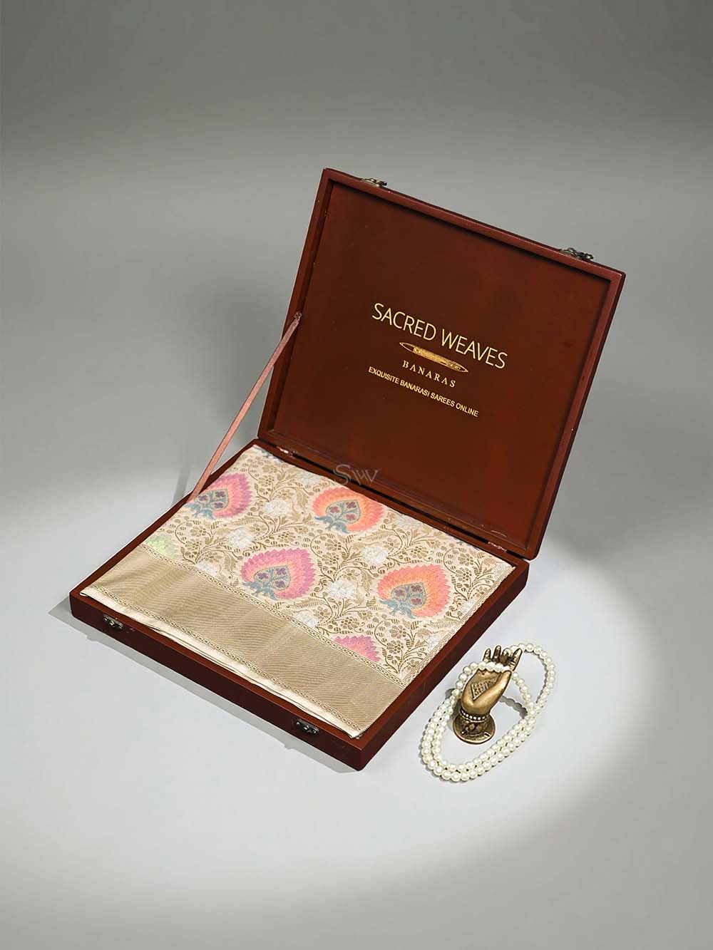 Beige Meenakari Brocade Handloom Banarasi Saree - Sacred Weaves