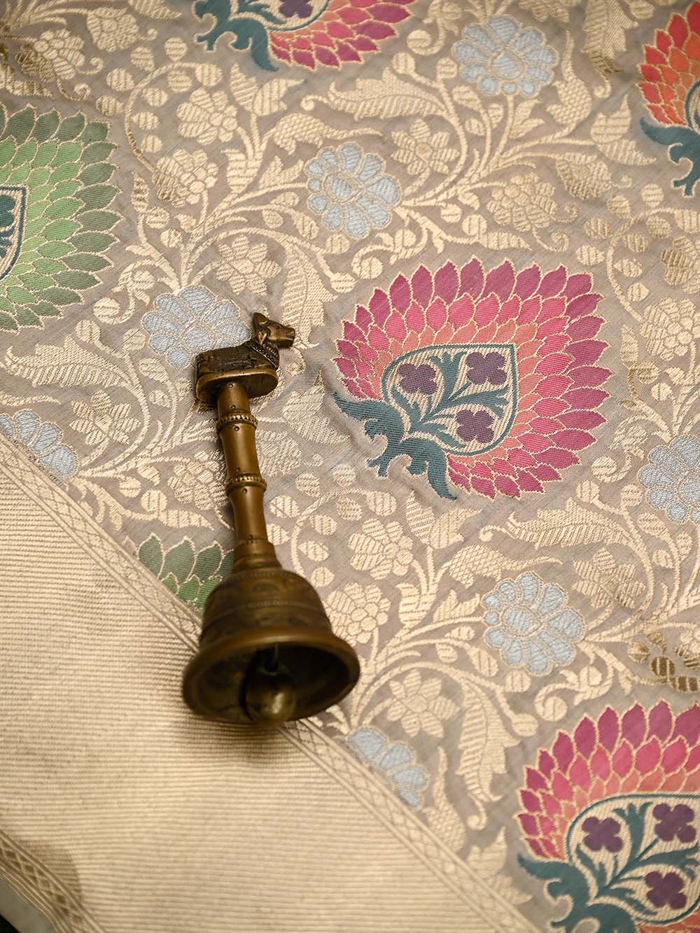 Beige Meenakari Brocade Handloom Banarasi Saree - Sacred Weaves