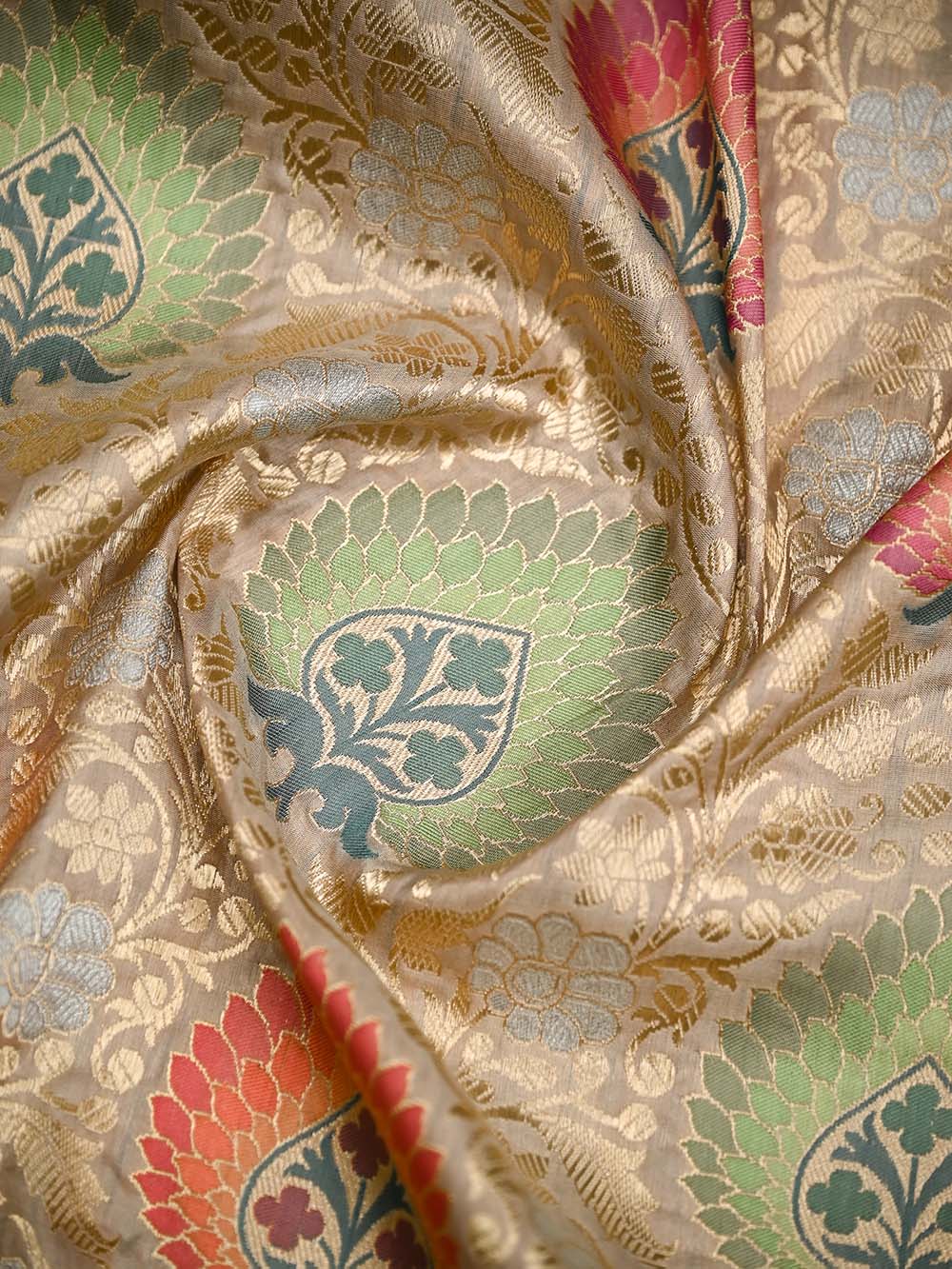 Beige Meenakari Brocade Handloom Banarasi Saree - Sacred Weaves