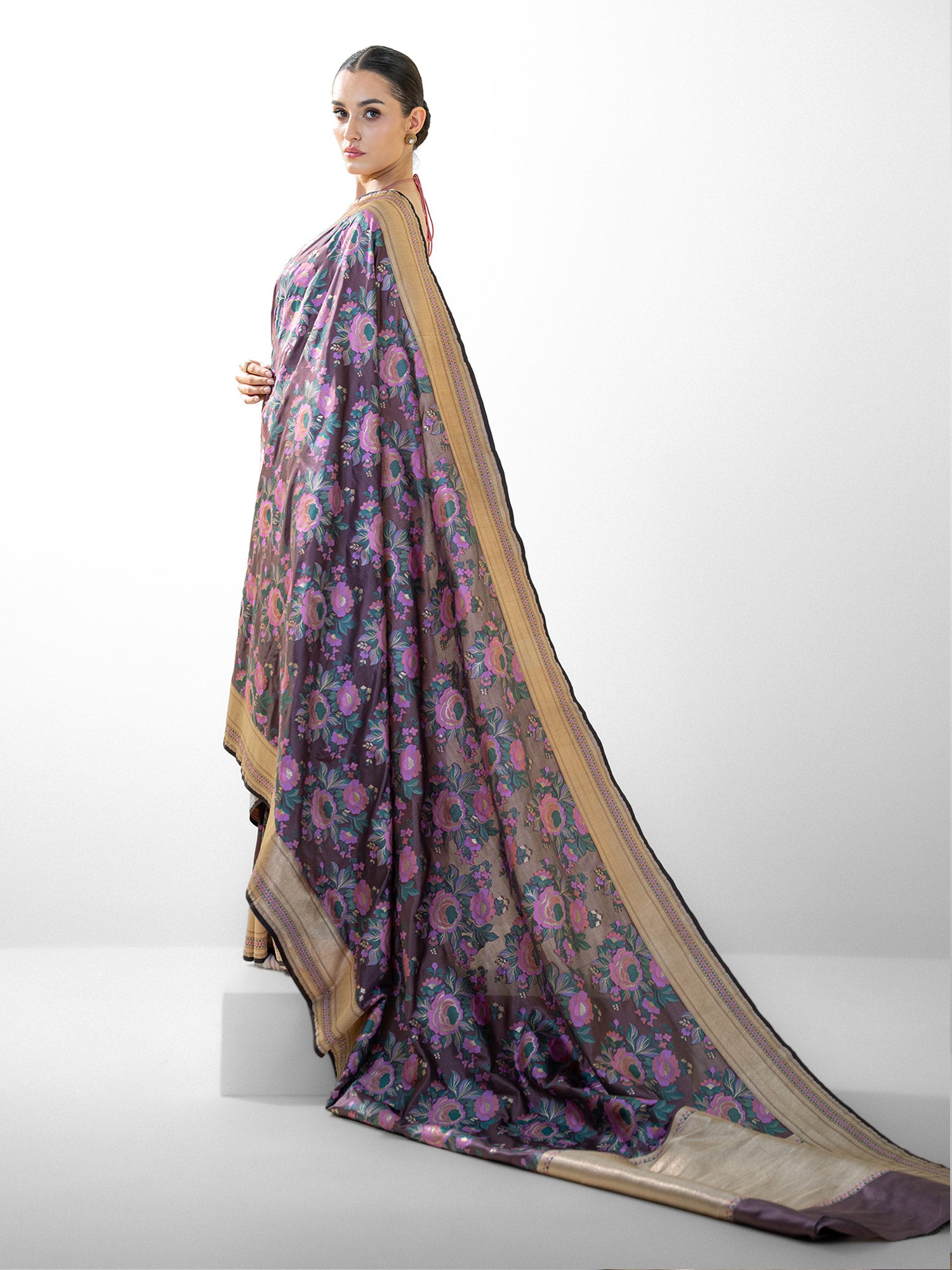 Dark Brown Meenakari Katan Silk Handloom Banarasi Saree - Sacred Weaves