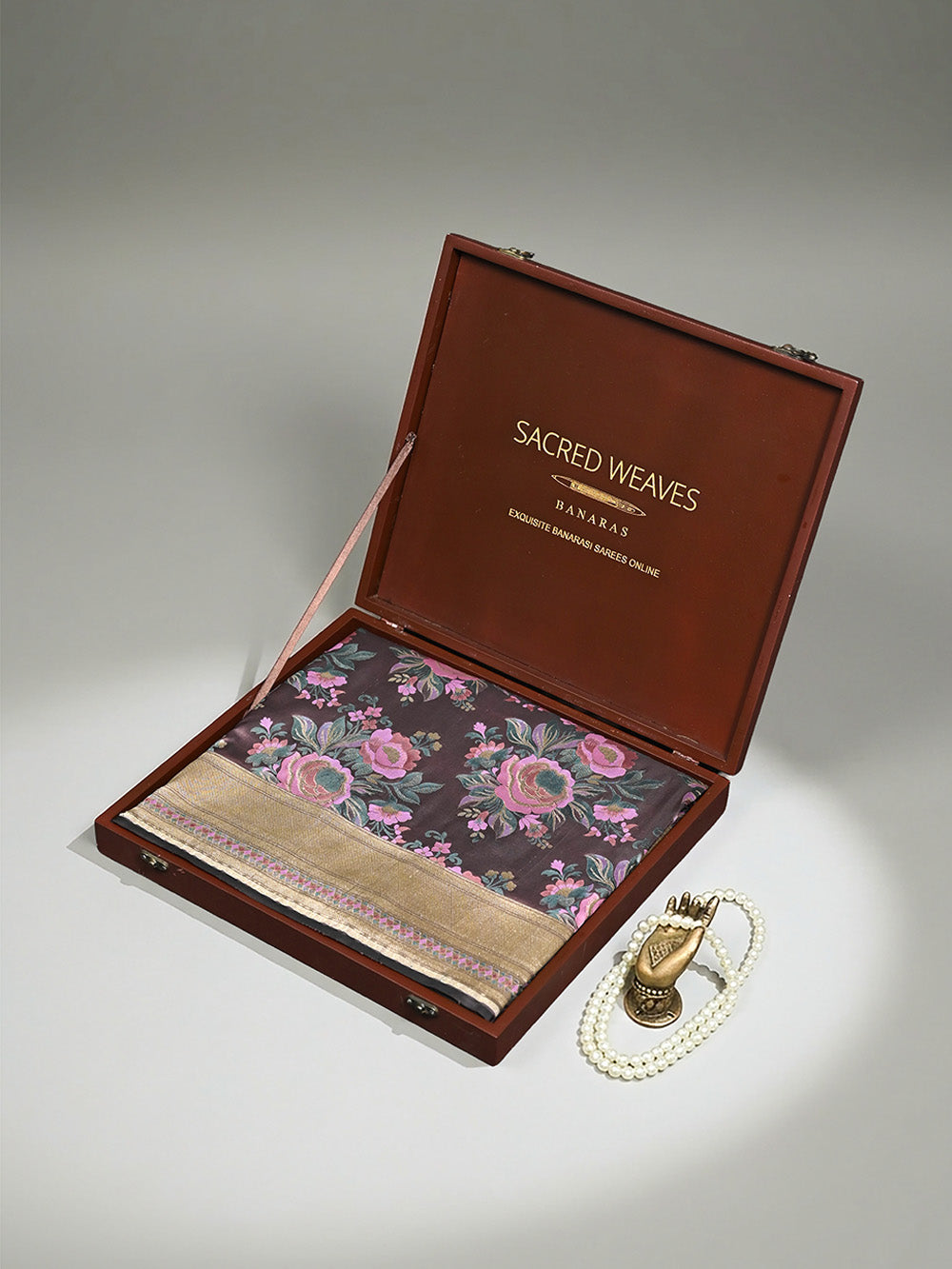 Dark Brown Meenakari Katan Silk Handloom Banarasi Saree - Sacred Weaves