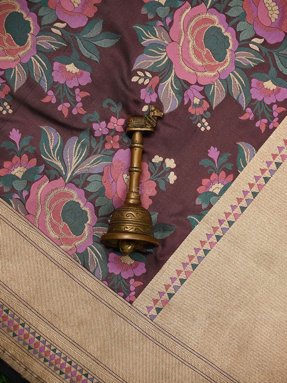 Dark Brown Meenakari Katan Silk Handloom Banarasi Saree - Sacred Weaves