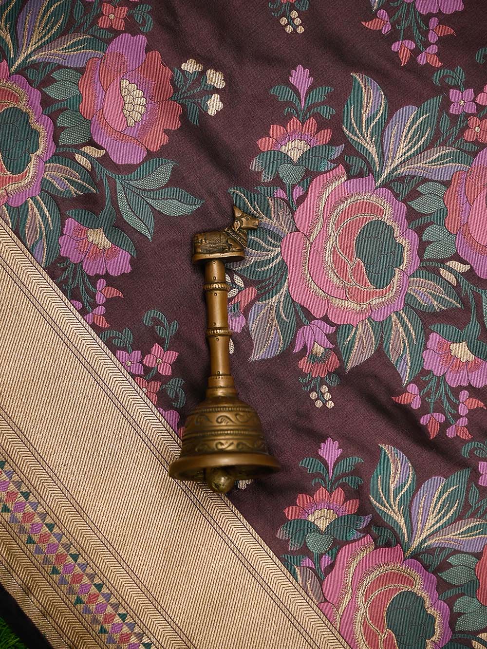 Dark Brown Meenakari Katan Silk Handloom Banarasi Saree - Sacred Weaves