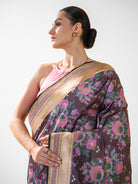 Dark Brown Meenakari Katan Silk Handloom Banarasi Saree - Sacred Weaves