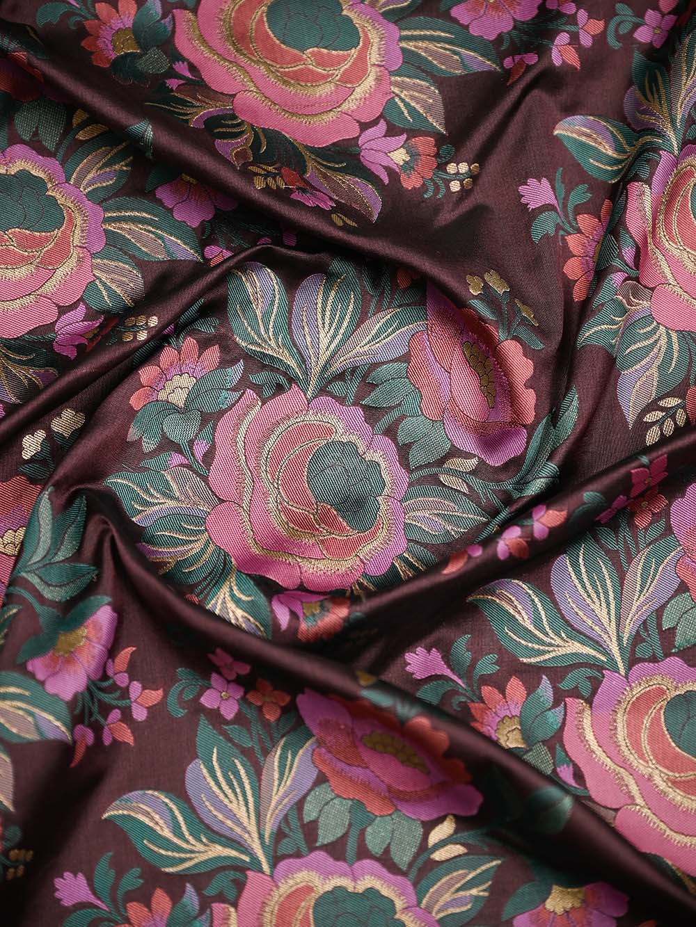 Dark Brown Meenakari Katan Silk Handloom Banarasi Saree - Sacred Weaves