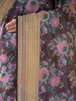 Dark Brown Meenakari Katan Silk Handloom Banarasi Saree - Sacred Weaves