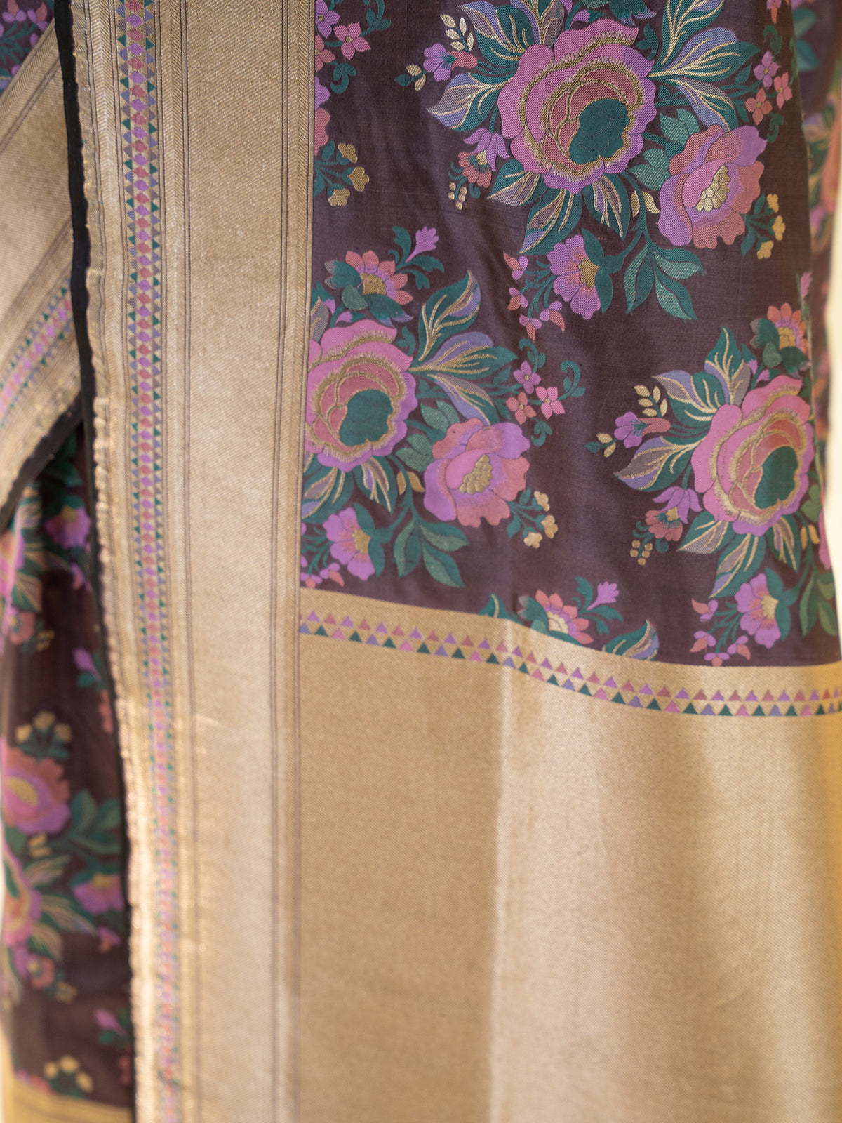 Dark Brown Meenakari Katan Silk Handloom Banarasi Saree - Sacred Weaves