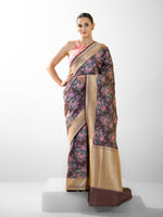 Dark Brown Meenakari Katan Silk Handloom Banarasi Saree - Sacred Weaves