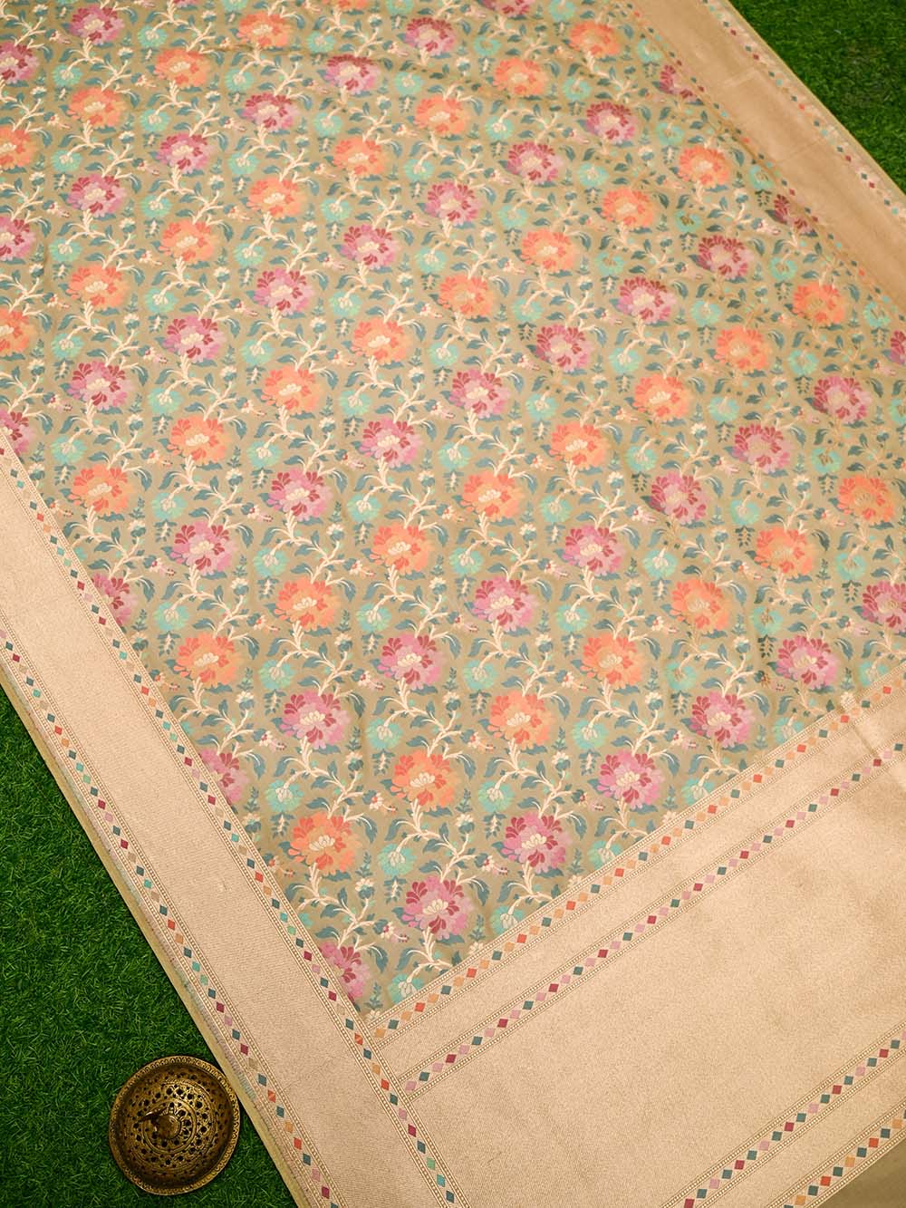 Beige Meenakari Katan Silk Handloom Banarasi Saree - Sacred Weaves