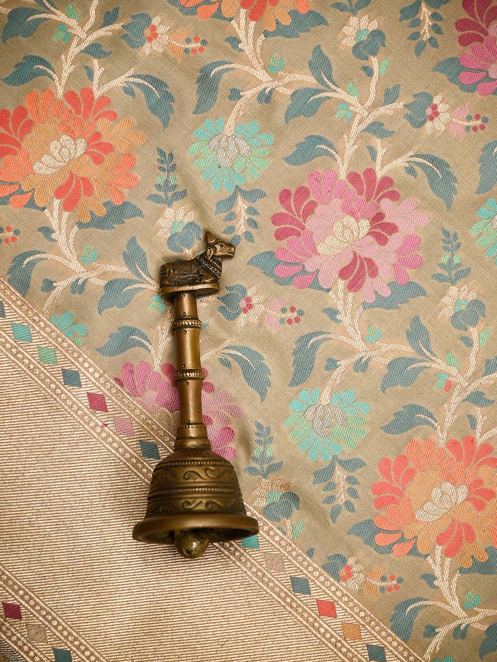 Beige Meenakari Katan Silk Handloom Banarasi Saree - Sacred Weaves