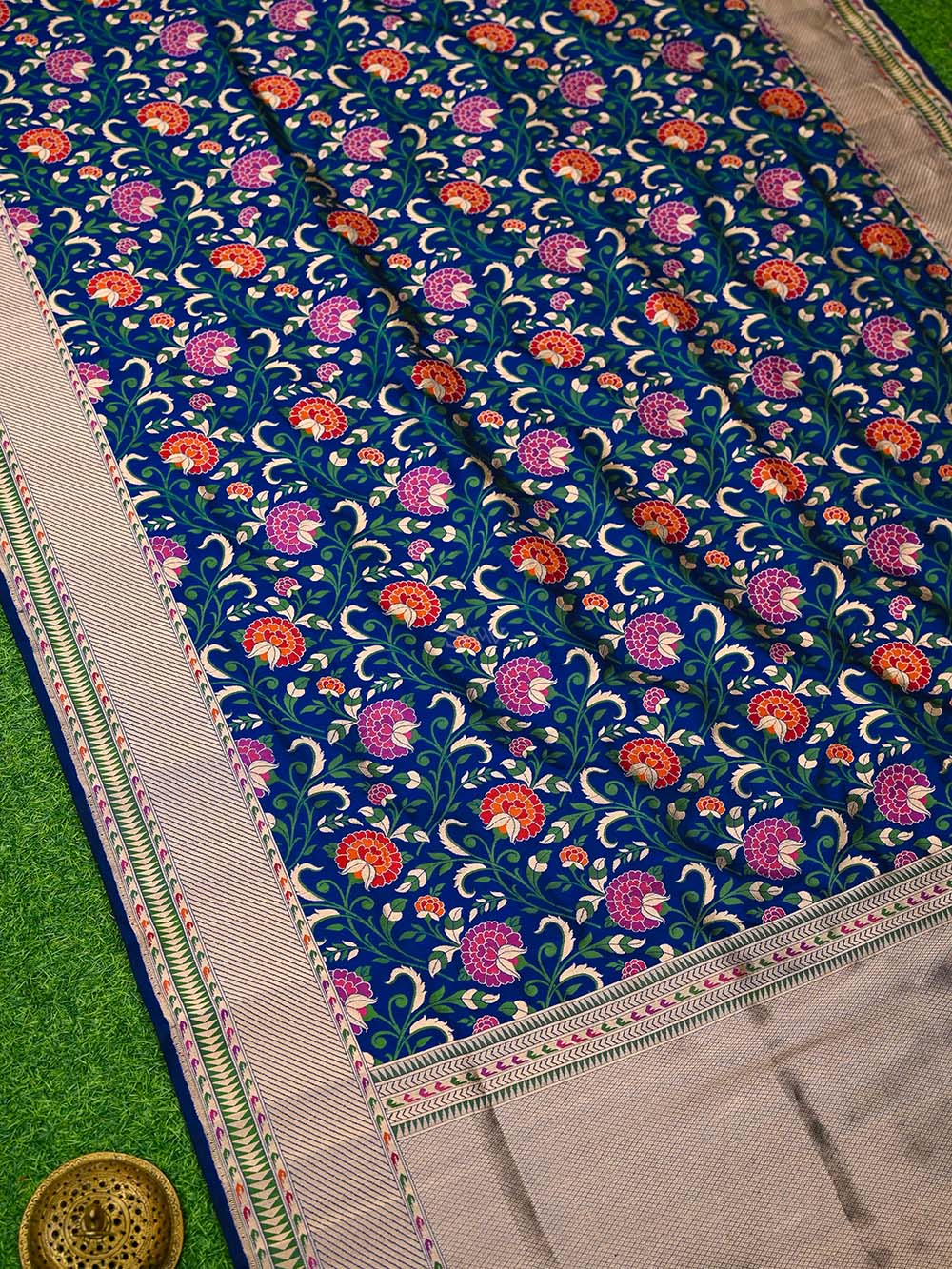Blue Meenakari Katan Silk Handloom Banarasi Saree - Sacred Weaves
