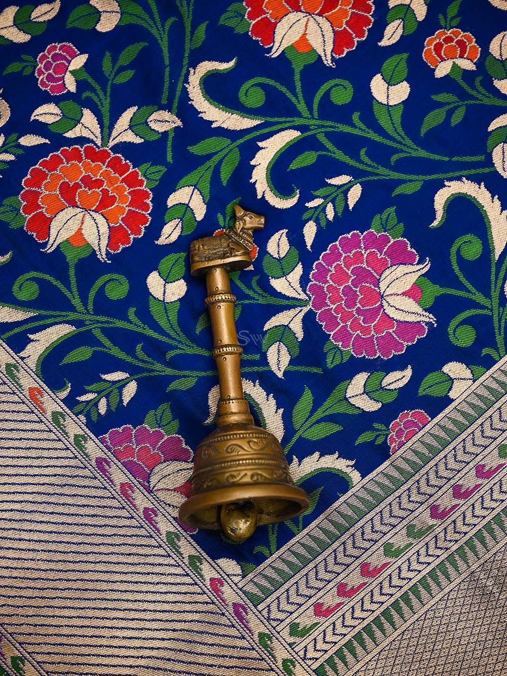 Blue Meenakari Katan Silk Handloom Banarasi Saree - Sacred Weaves