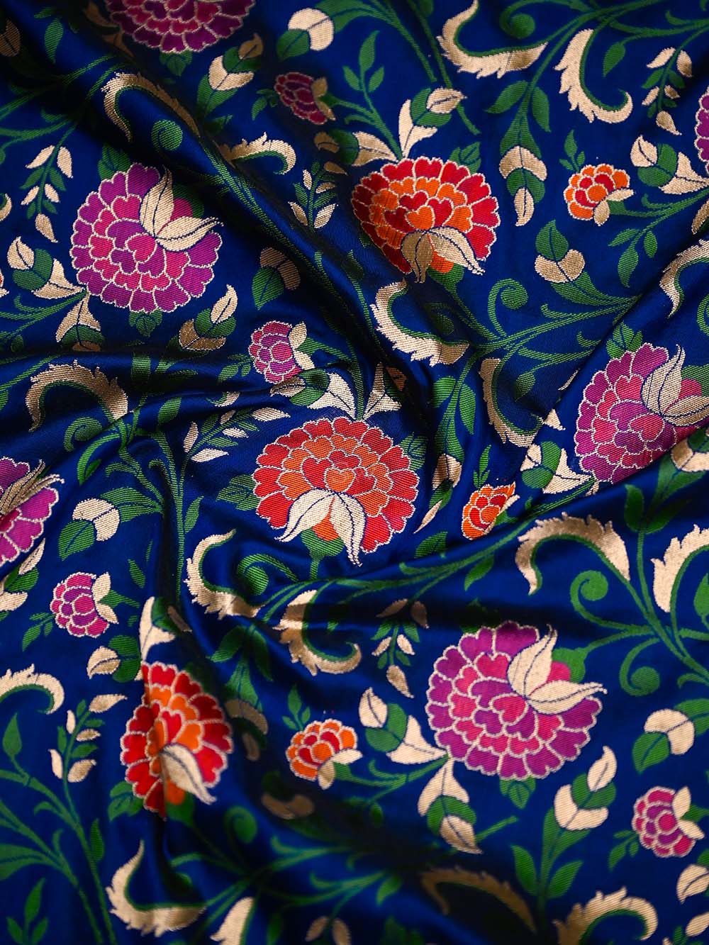 Blue Meenakari Katan Silk Handloom Banarasi Saree - Sacred Weaves