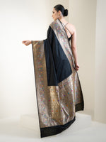 Black Plain Meenakari Katan Silk Handloom Banarasi Saree - Sacred Weaves