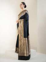 Black Plain Meenakari Katan Silk Handloom Banarasi Saree - Sacred Weaves