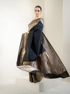 Black Plain Meenakari Katan Silk Handloom Banarasi Saree - Sacred Weaves
