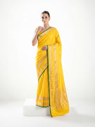 Yellow Satin Silk Handloom Banarasi Saree - Sacred Weaves