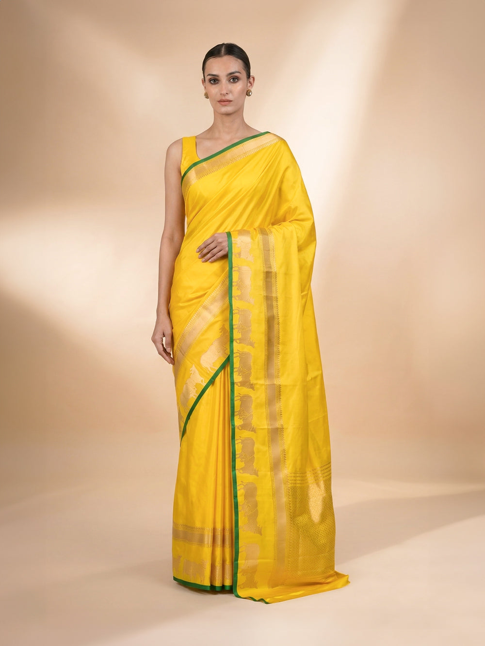 Yellow Satin Silk Handloom Banarasi Saree - Sacred Weaves
