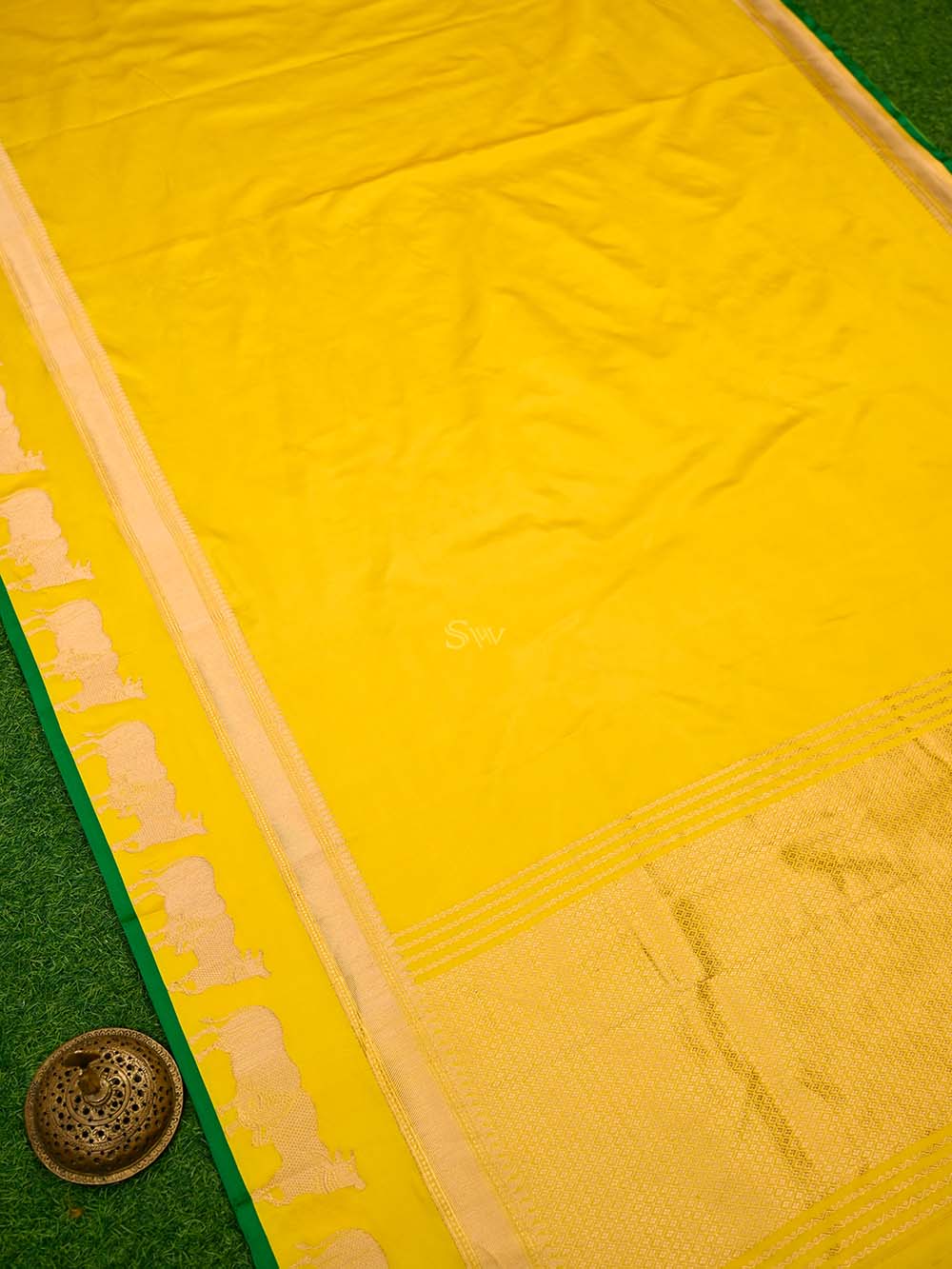 Yellow Satin Silk Handloom Banarasi Saree - Sacred Weaves