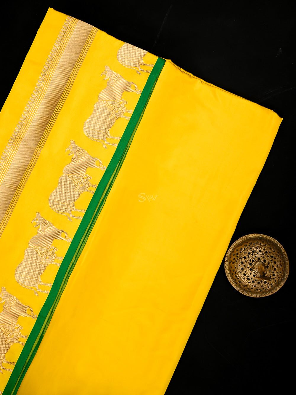 Yellow Satin Silk Handloom Banarasi Saree - Sacred Weaves