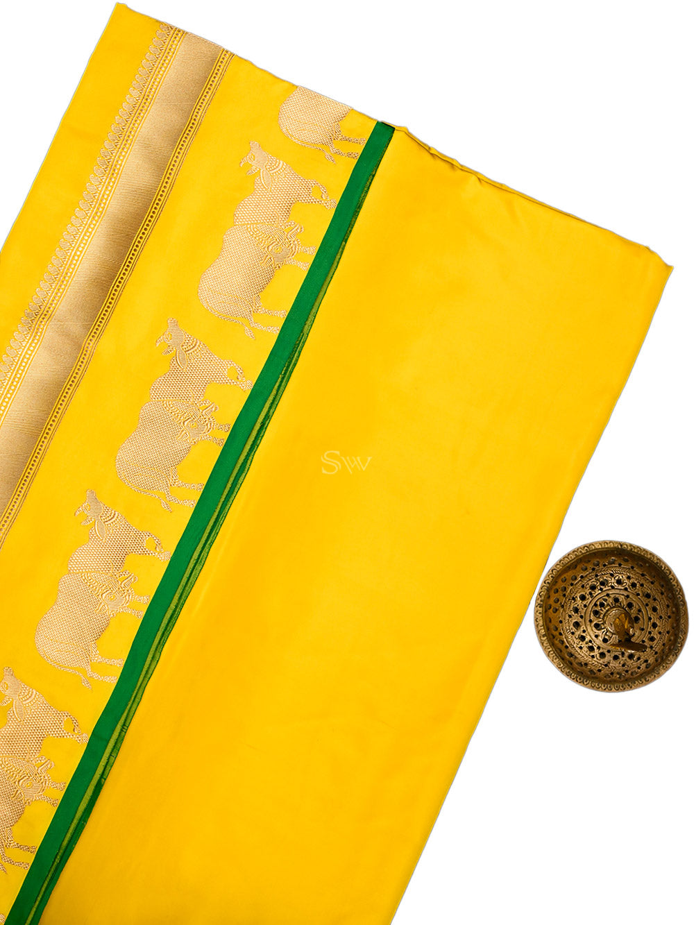 Yellow Satin Silk Handloom Banarasi Saree - Sacred Weaves