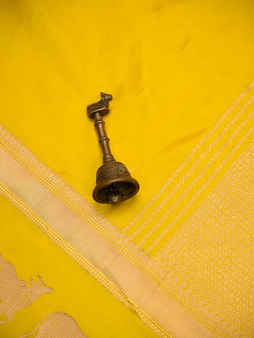 Yellow Satin Silk Handloom Banarasi Saree - Sacred Weaves