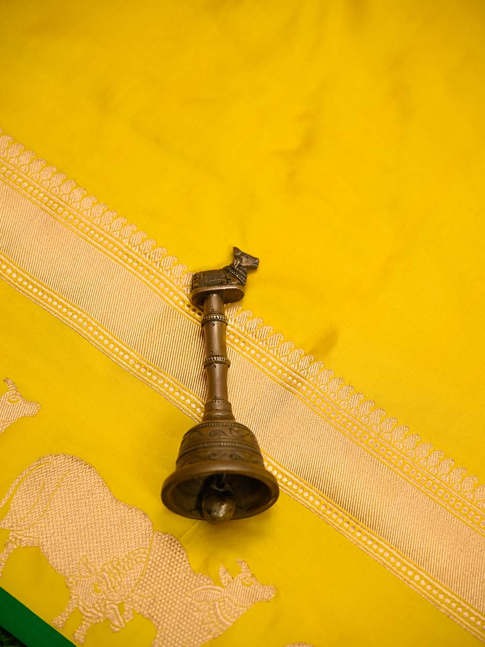 Yellow Satin Silk Handloom Banarasi Saree - Sacred Weaves