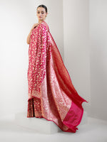 Pink Red Shikargah Katan Silk Handloom Banarasi Saree