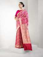 Pink Red Shikargah Katan Silk Handloom Banarasi Saree - Sacred Weaves