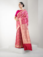 Pink Red Shikargah Katan Silk Handloom Banarasi Saree