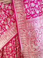 Pink Red Shikargah Katan Silk Handloom Banarasi Saree